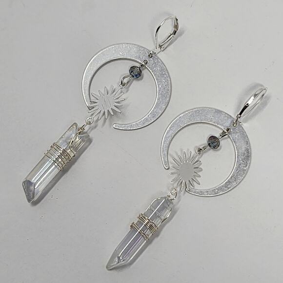 Celestial Nights Silver Moon & Star Earrings - Picture 2 of 4